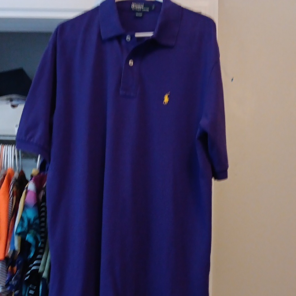Polo Ralph Lauren Mens Purple Short Sleeve Polo Shirt LT Tall Yellow Pony Logo